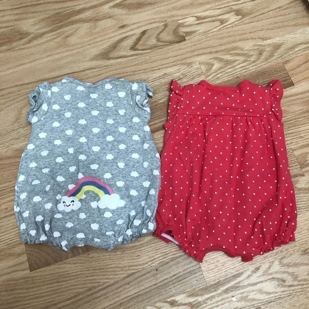Carter’s Snap Romper Set 3 Months Girl Clouds Floral Red Gray